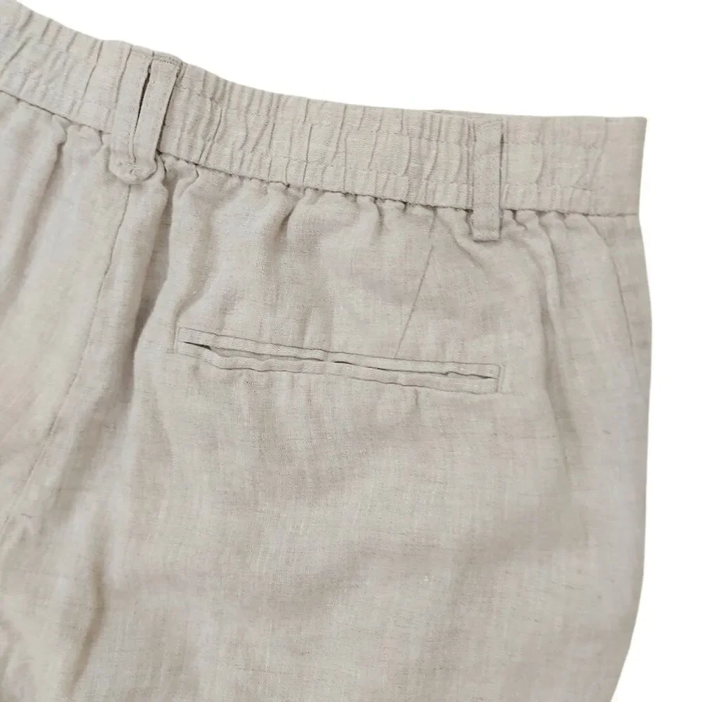 Zara Pants Trousers Mens Large Beige 100% Linen Straight Leg Lounge Beach